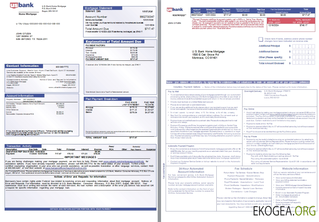 USA Missouri U.S. Bank Home relevé hypothécaire, 3 pages scr